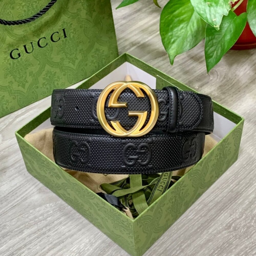 Gucci Black Leather Belt with Golden Double G - Picture 5 of 5